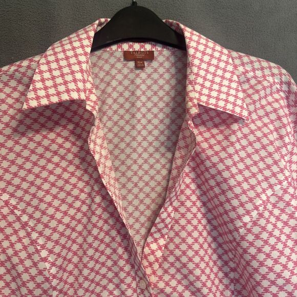 Talbots Wrinkle Resistant Button Down Shirt Geometric Print Plus Size 16W Pink - Picture 2 of 9
